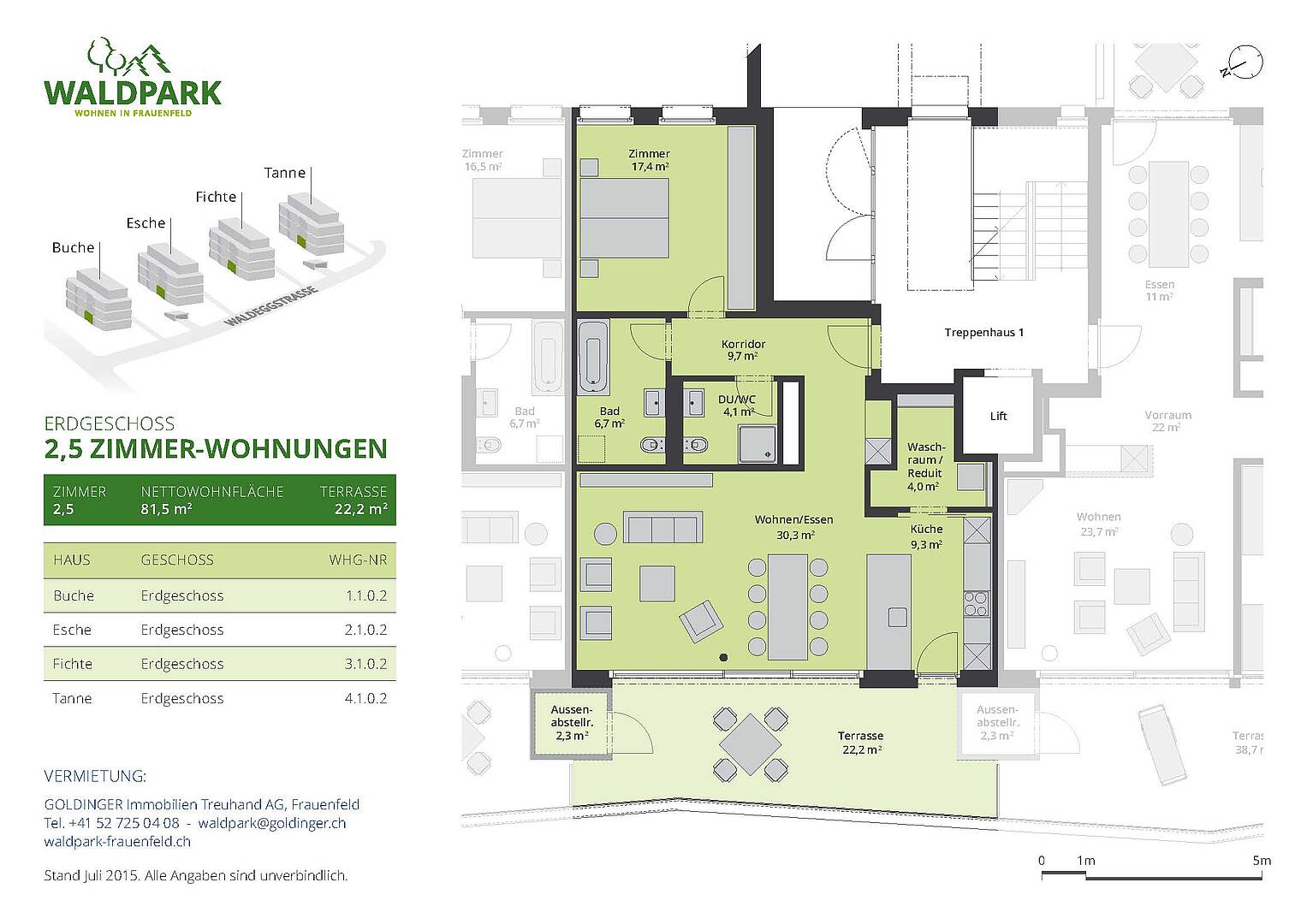 Grundriss einer 2,5-Zimmer-Wohnung im Erdgeschoss