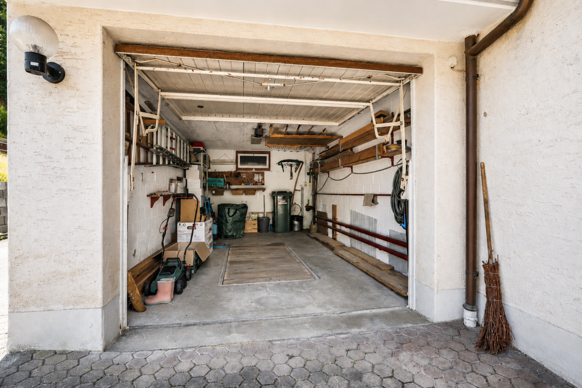 Geräumige Garage mit Werkstattlager