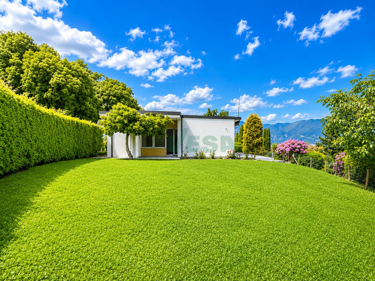 Moderner Garten mit kompakter Terrasse