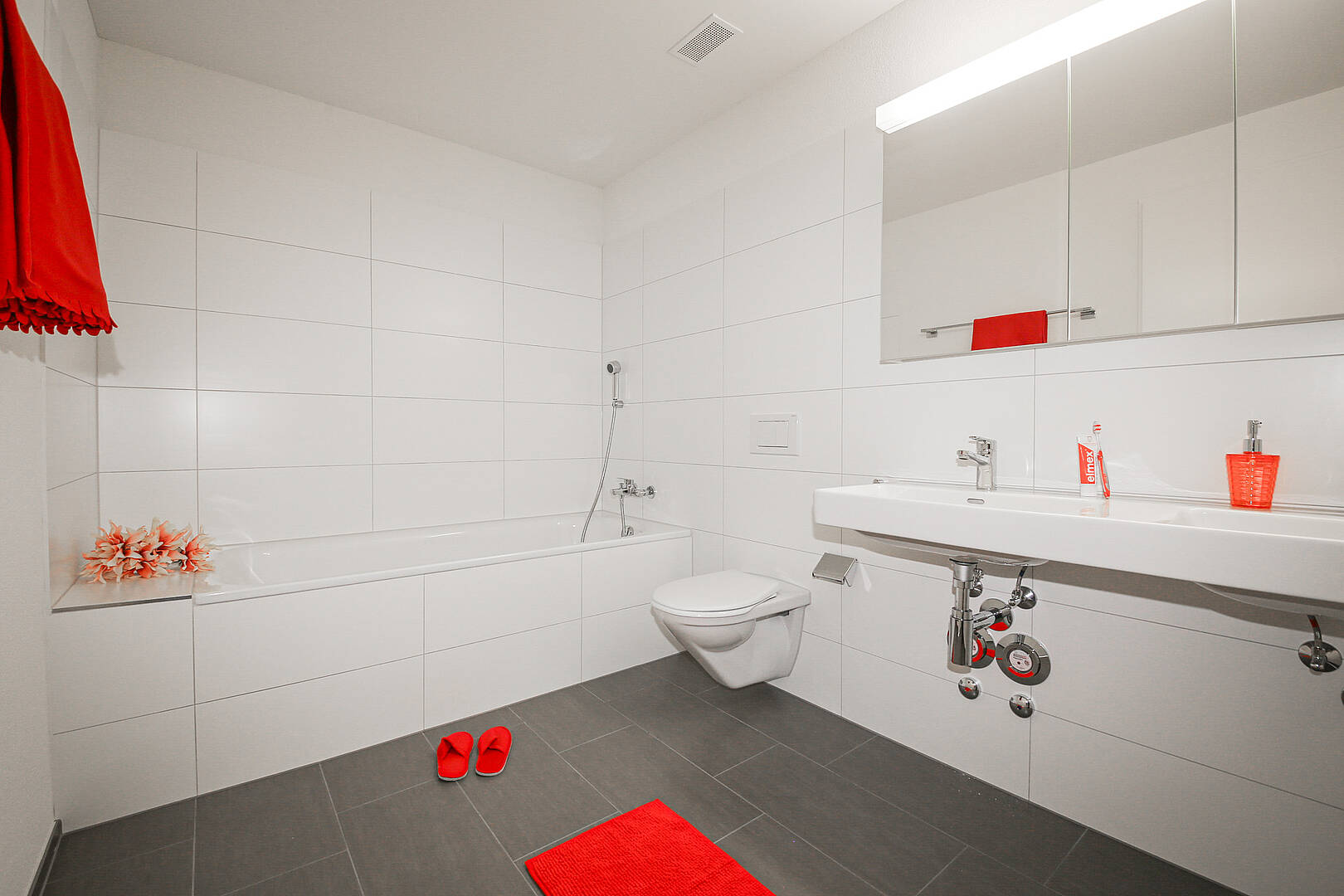 Modernes Bad mit Badewanne, WC und Waschtisch