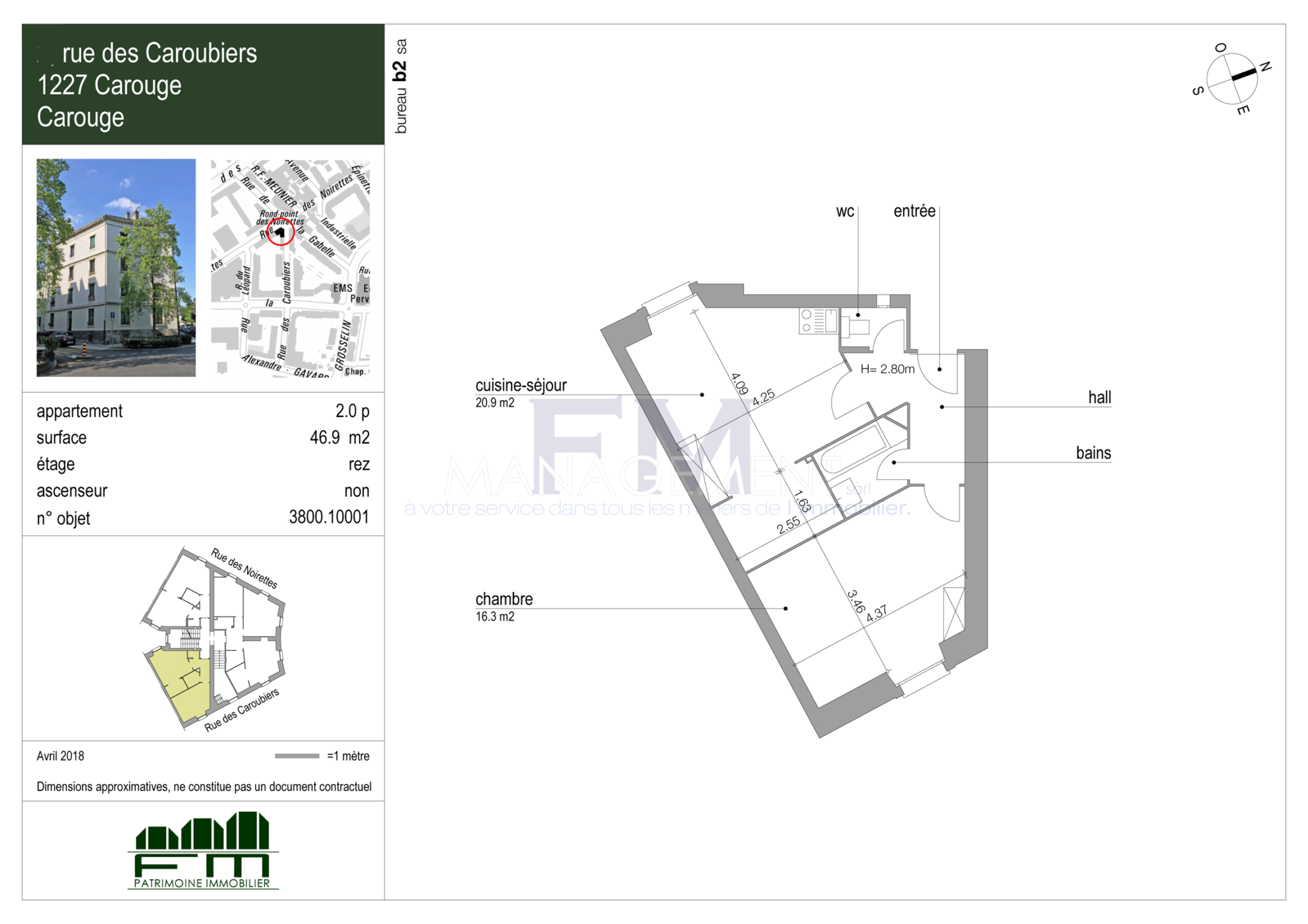 Wohnungsgrundriss mit Objektlage und Flächenangaben