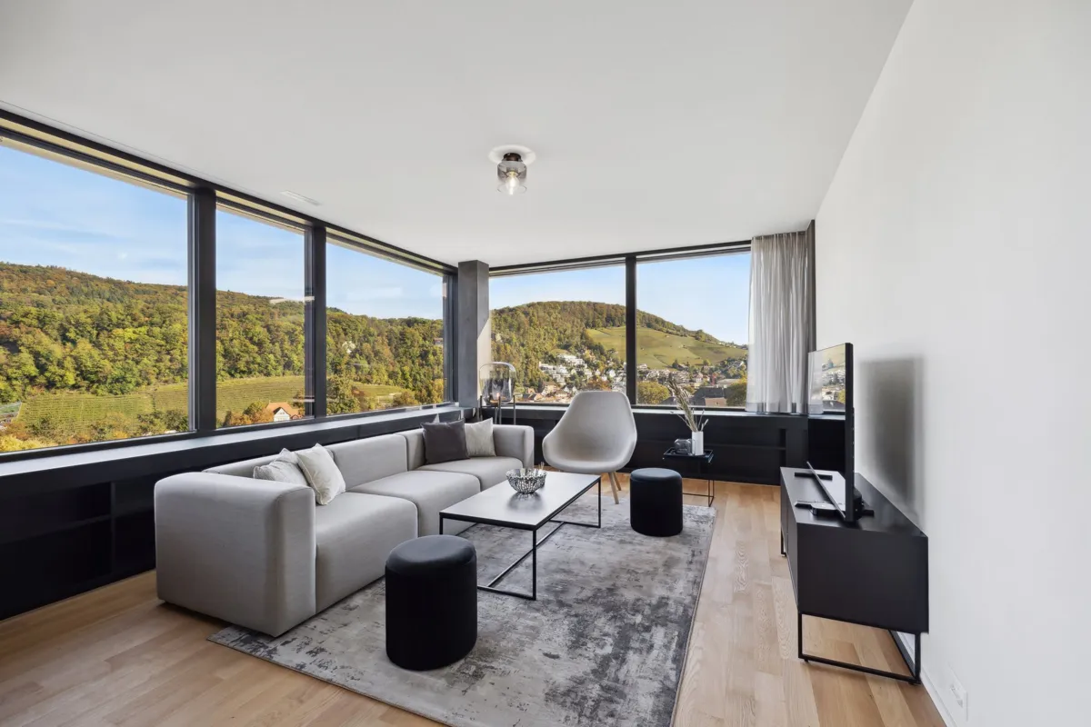 Modernes Wohnzimmer mit Panoramablick