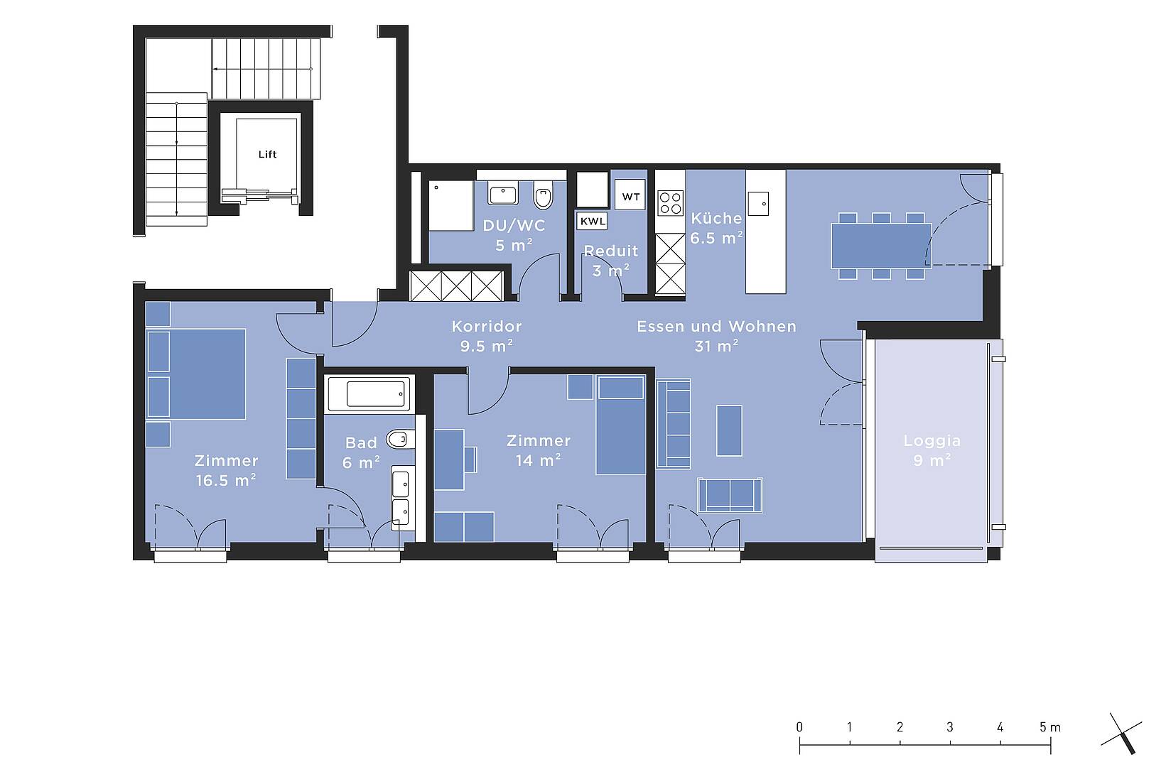 Grundriss einer Wohnung mit Loggia