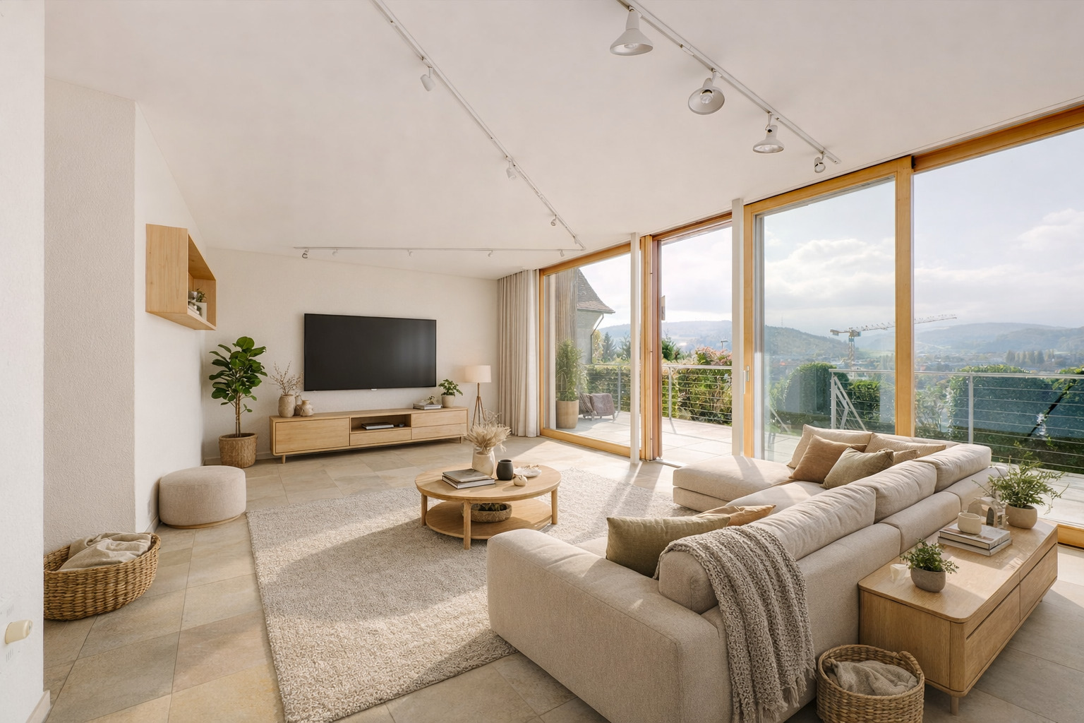 Helles Wohnzimmer mit Panoramafenstern