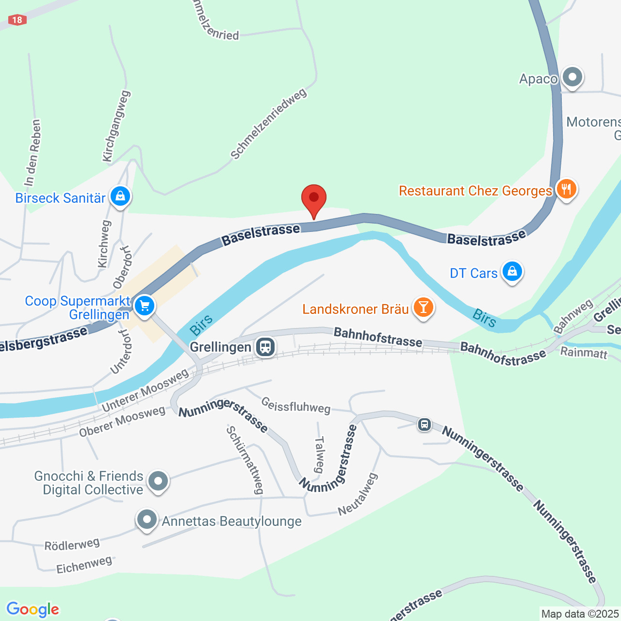 Kartenansicht mit markiertem Standort in Grellingen