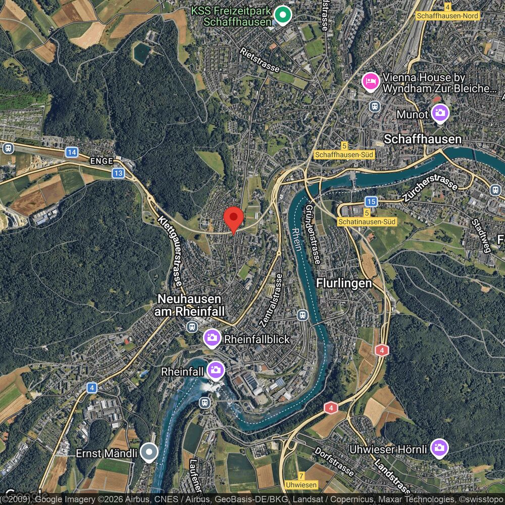 Satellitenkarte der Region Schaffhausen und Rheinfall