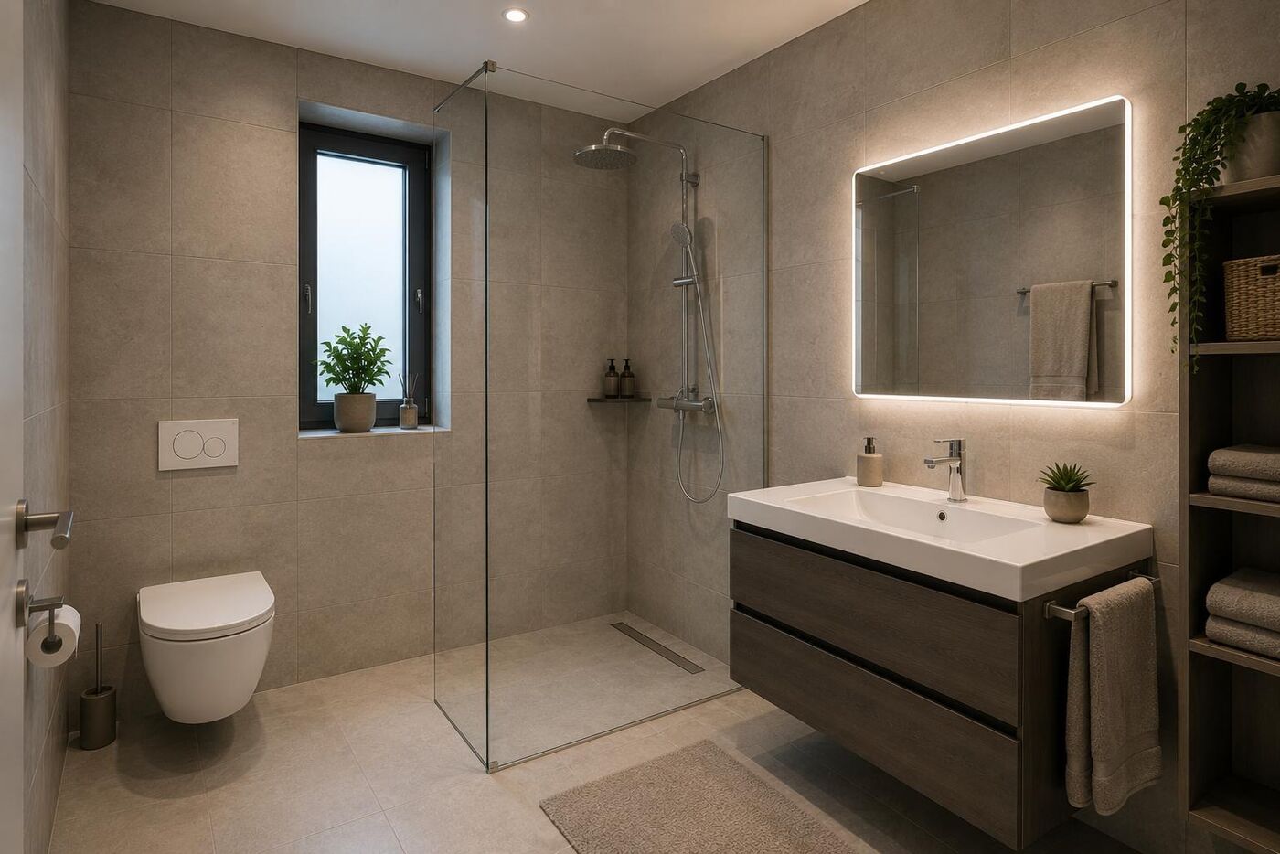 Modernes Badezimmer mit begehbarer Dusche