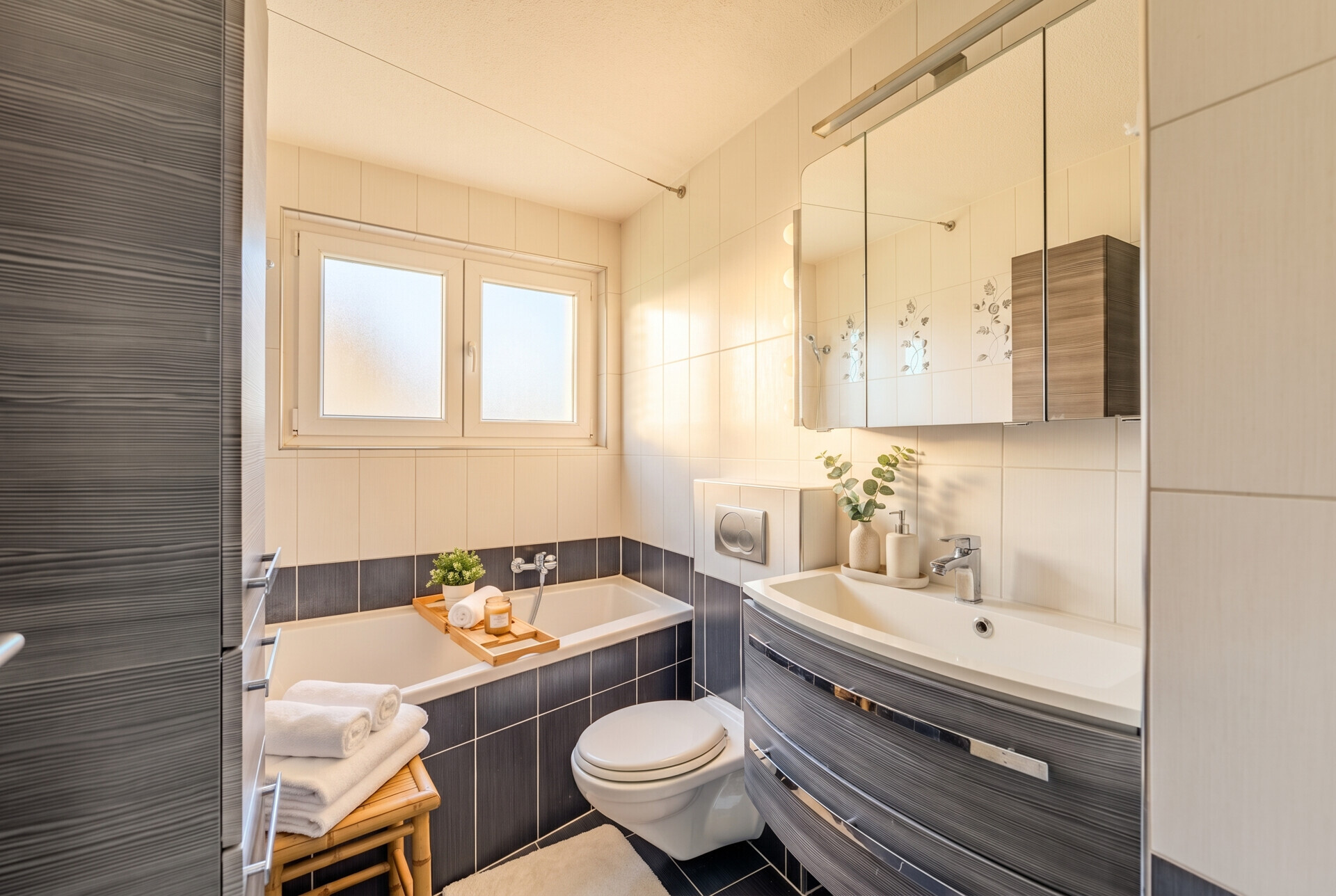 Kleines modernes Badezimmer mit Wanne und Waschtisch