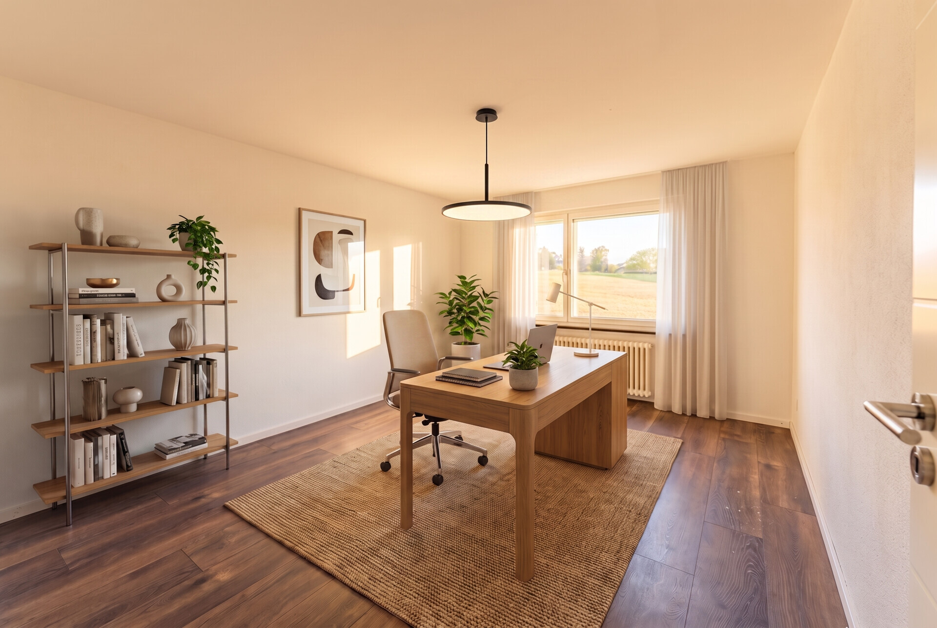 Helles, minimalistisch eingerichtetes Arbeitszimmer