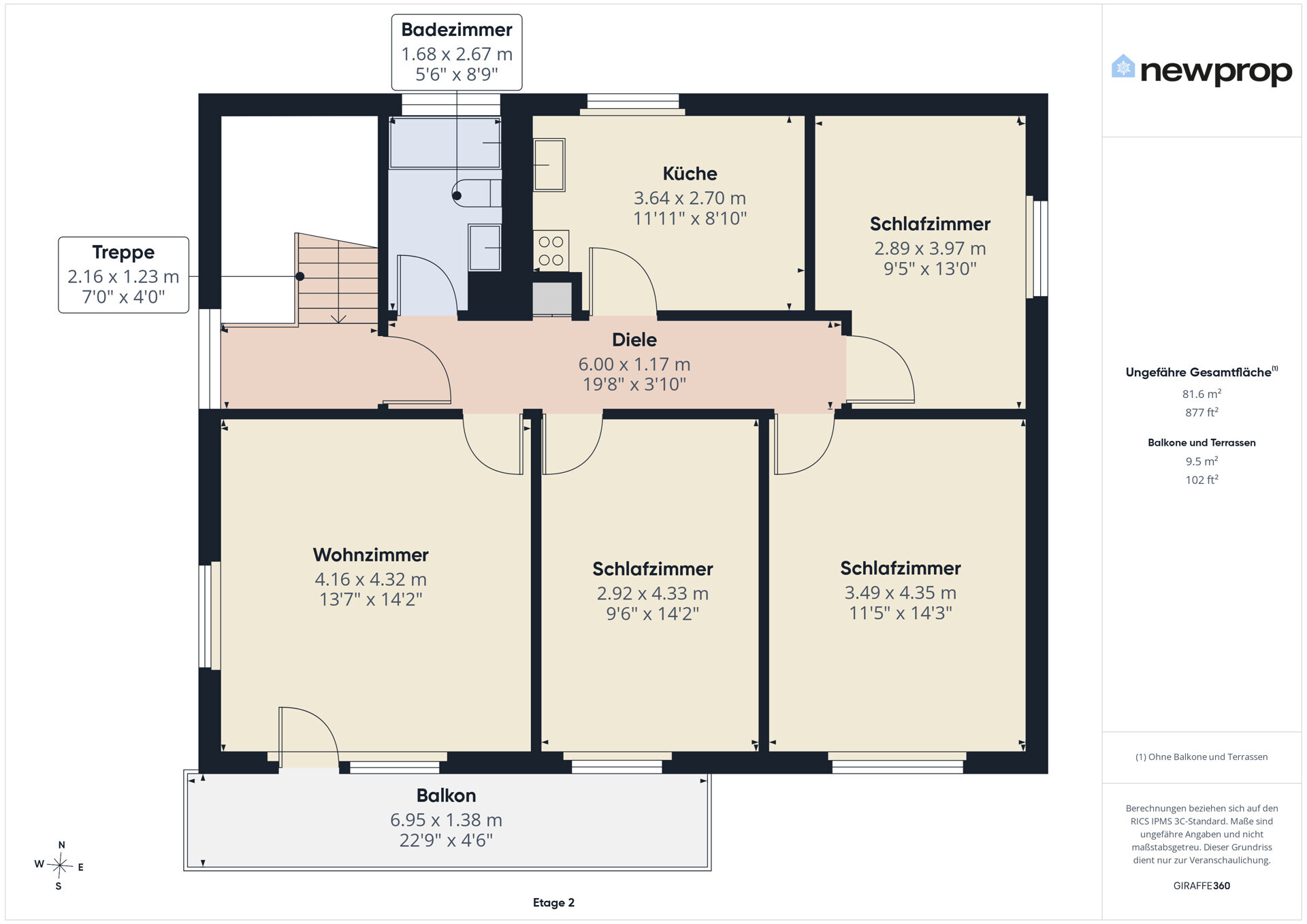 Grundriss einer Wohnung mit Balkon