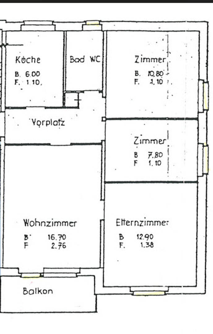 Grundriss einer Wohnung mit Balkon