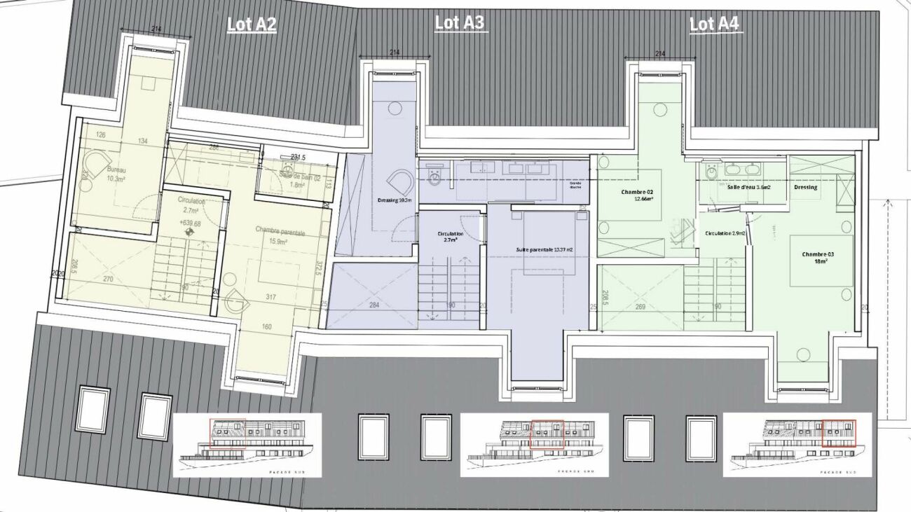 Grundriss mit drei Wohneinheiten