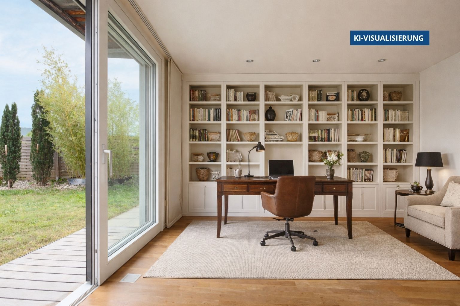 Arbeitszimmer mit Blick in den Garten