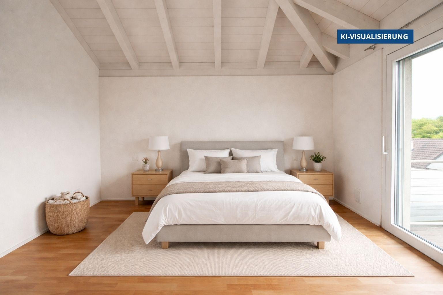 Helles Schlafzimmer mit Dachschräge