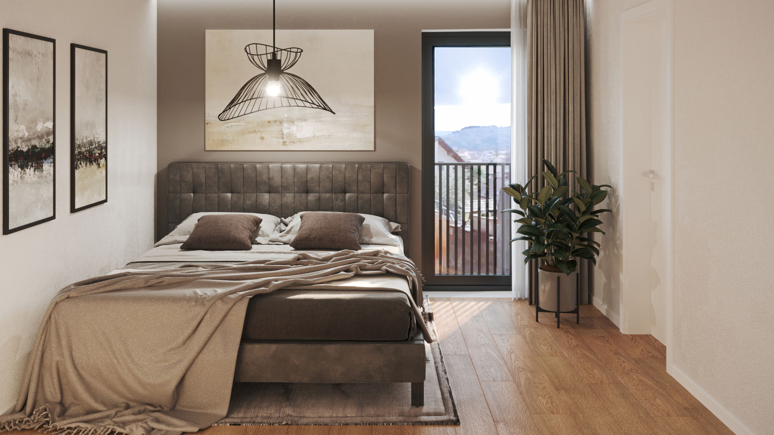 Schlafzimmer mit Balkonblick