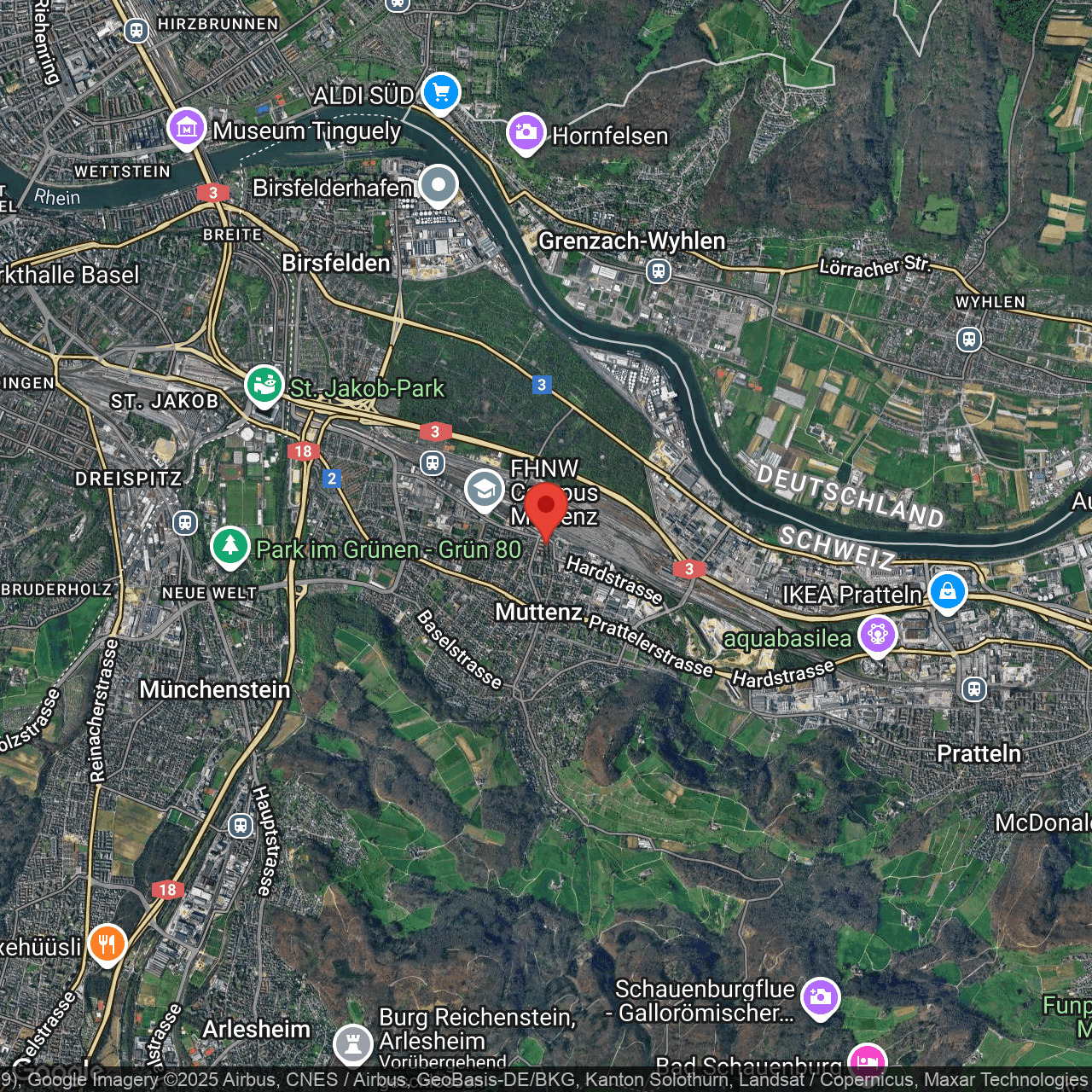 Satellitenkarte eines Stadt- und Grenzraums