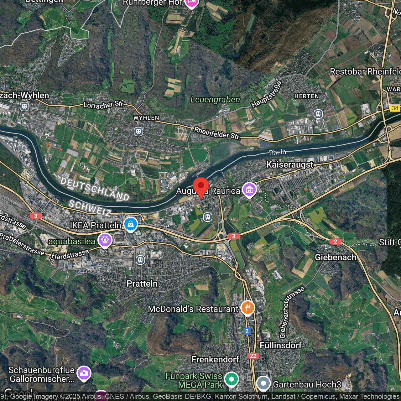 Satellitenkarte einer Region am Rhein