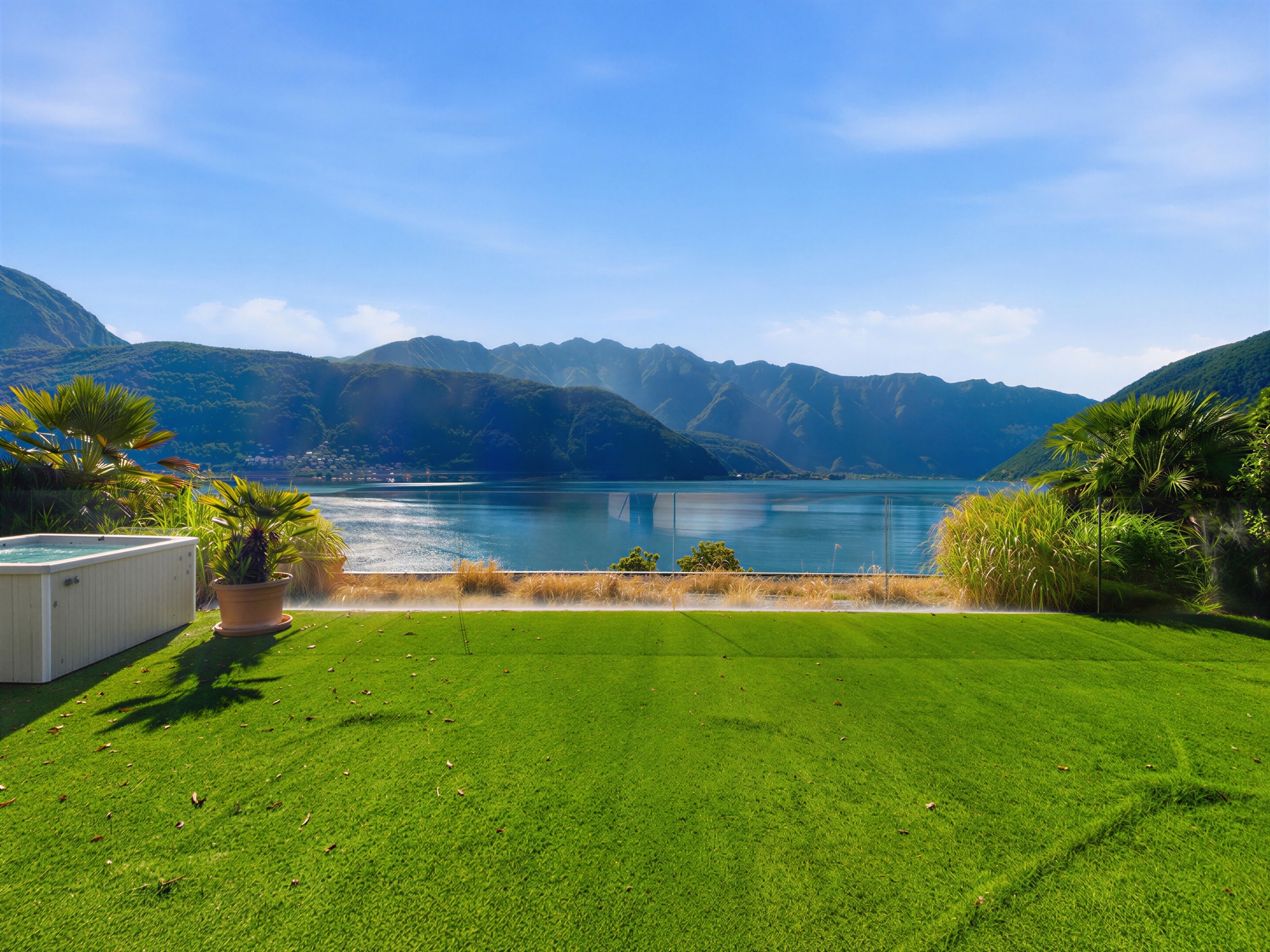 Landschaft mit Garten und Seeblick