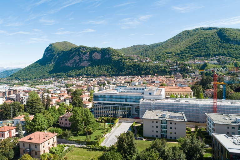 Stadtpanorama mit Bergen