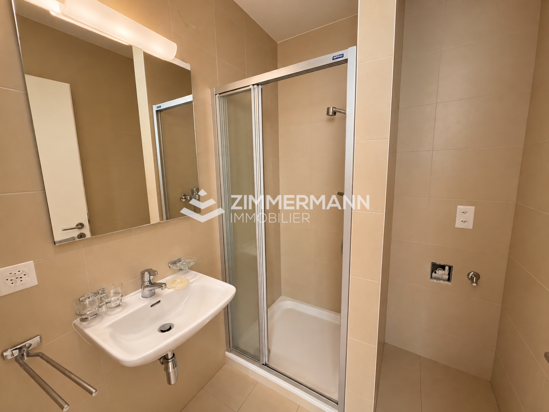 Modernes Badezimmer mit Dusche und Waschtisch